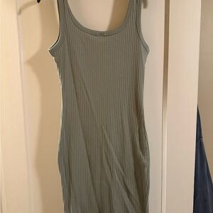 Sleeveless Ribbed Dress in Olive Green